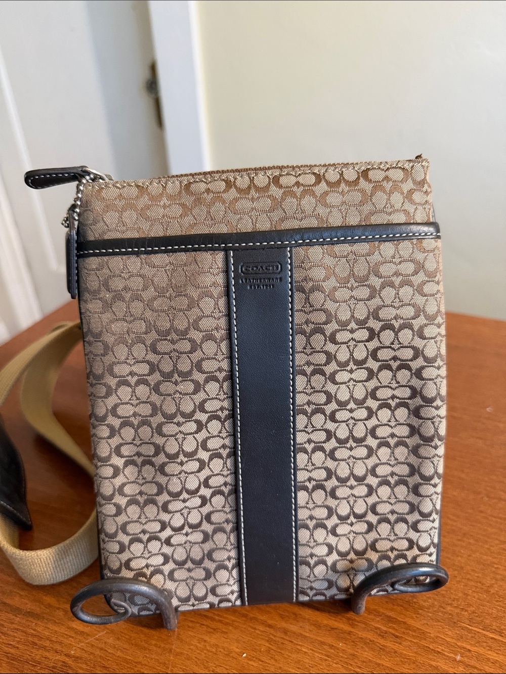 Coach Signature Jacquard Mini Crossbody Bag Tan Brown Adjustable Strap